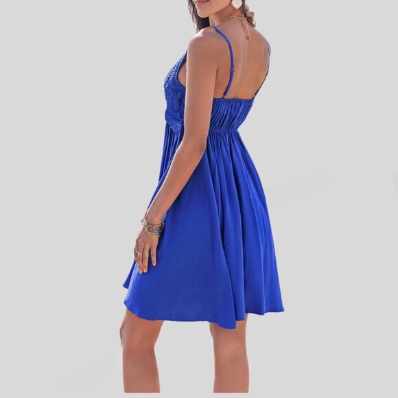 Boho Contrast Lace Dress Blue - Picture 4 of 6